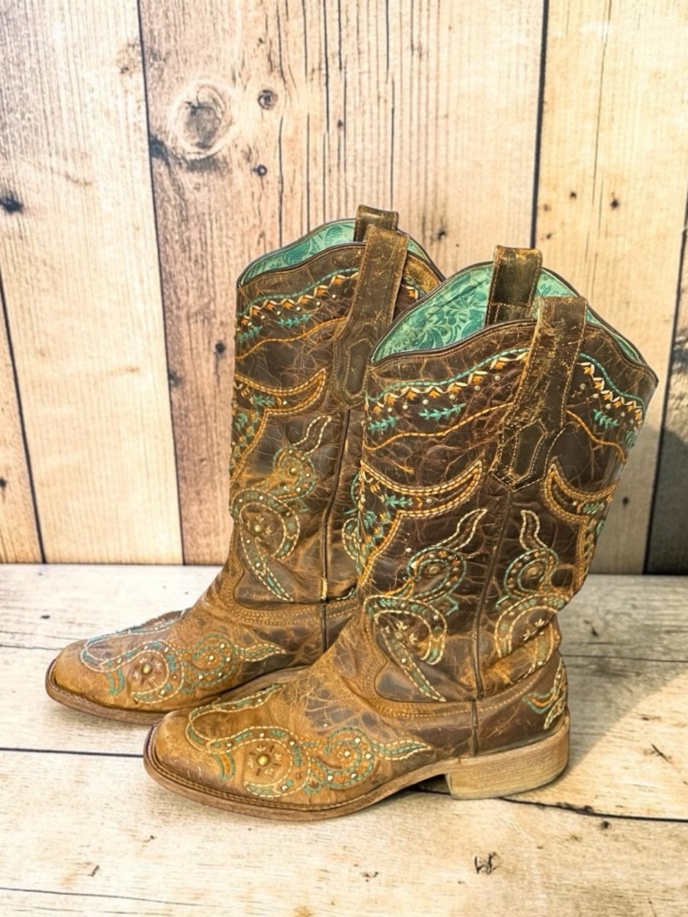 Circle G Corral Western Boots Brown Distressed Embroidered Cowgirl Boho Size 8.5